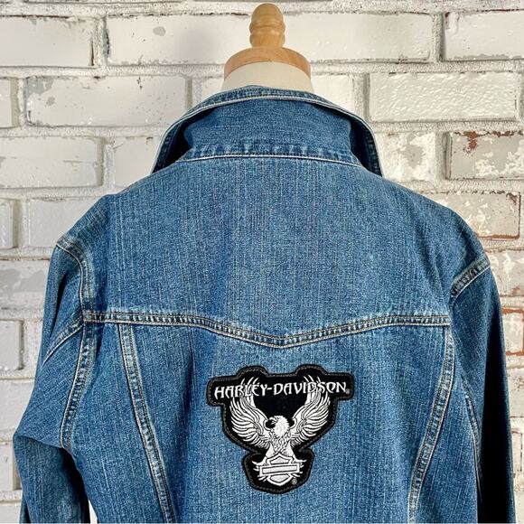 Vintage 90s Bill Bass Cotton Denim Jacket with Harley Davidson Patch size S/M